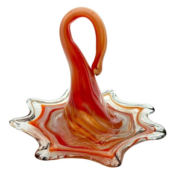 Stretched Swung Art Glass Splash Bowl Orange Red No Flaws 8.5" H X 11" W - Picture 1 of 6